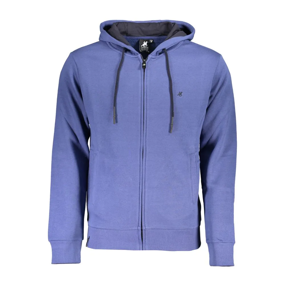 Chic Blue Hooded Sweatshirt with Embroidered Logo sold by Louxly