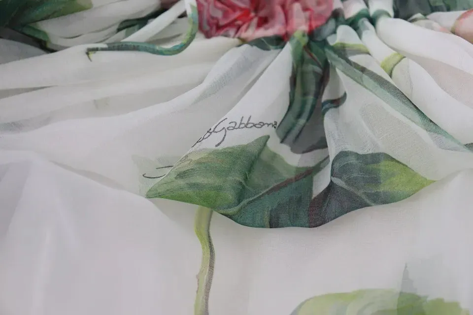 Elegant White Silk Maxi Dress with Pink Roses sold by Louxly product image thumbnail 3