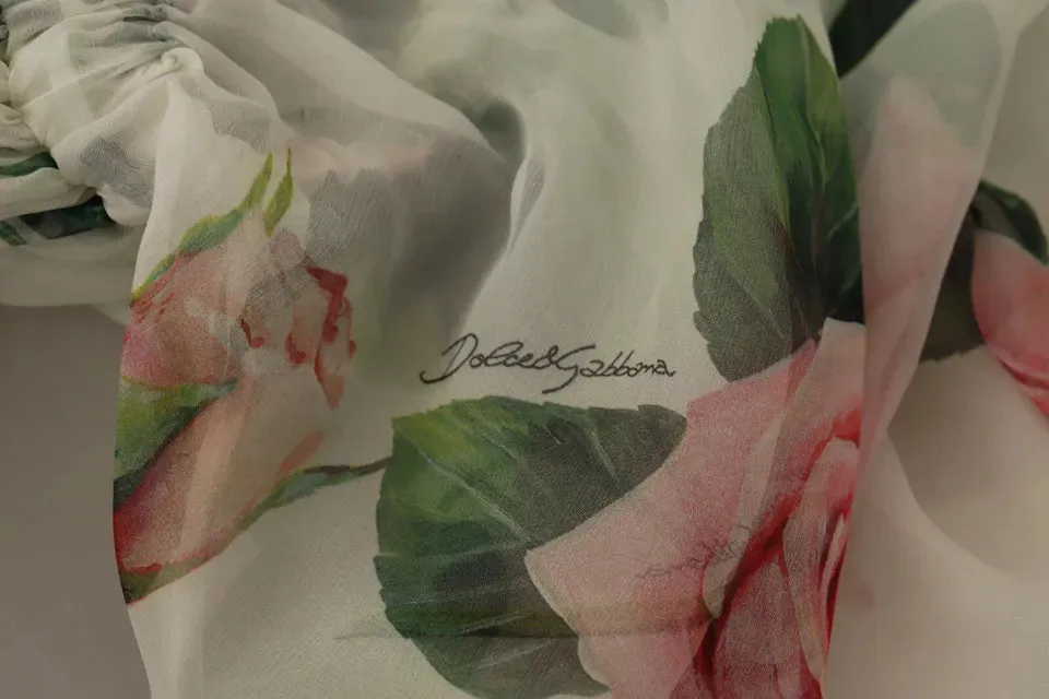 Elegant White Silk Maxi Dress with Pink Roses sold by Louxly product image thumbnail 2