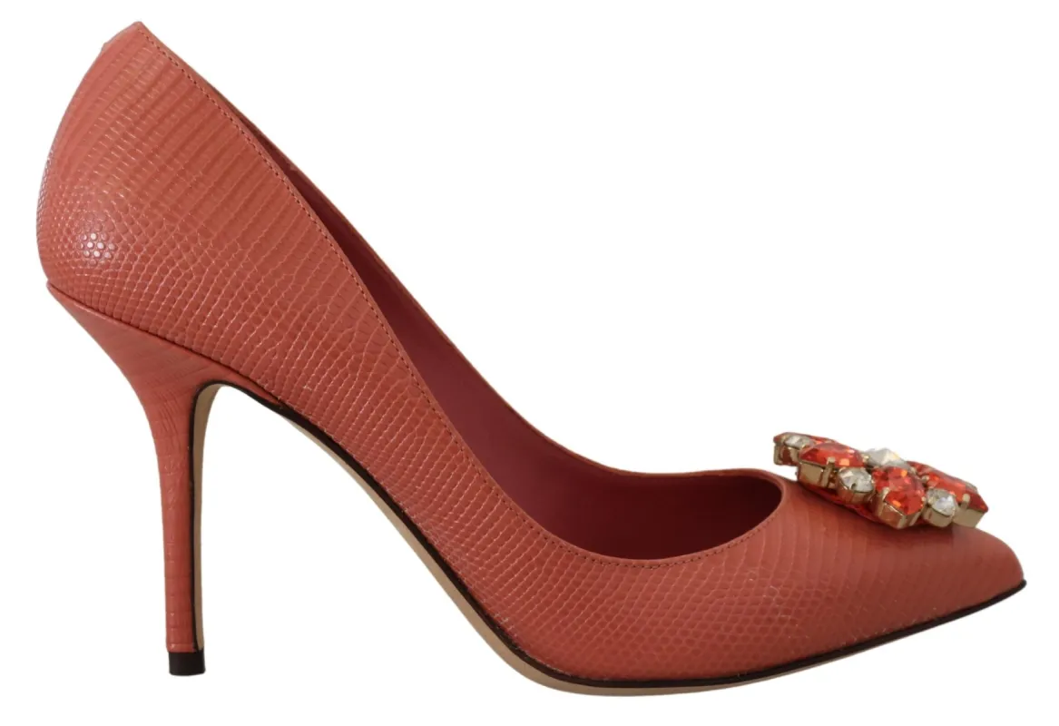 Exotic Leather Heels Pumps in Pink sold by Louxly
