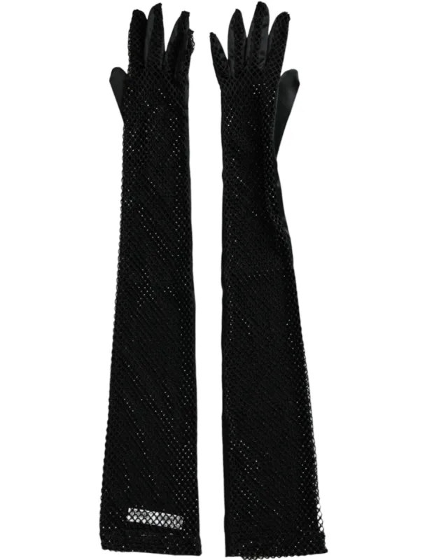 Women Black Mesh Net Elbow Length Gloves sold by Louxly