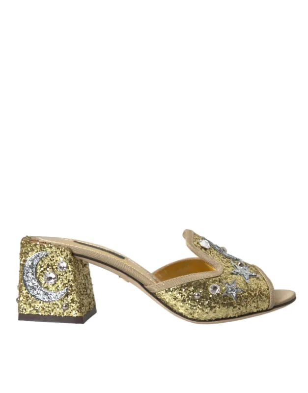 Gold Sequin Leather Heels Sandals Shoes sold by Louxly