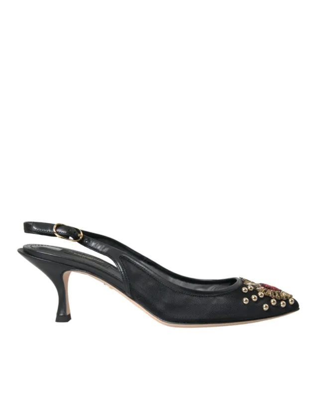 Black Mesh Embellished Heel Slingbacks Shoes sold by Louxly