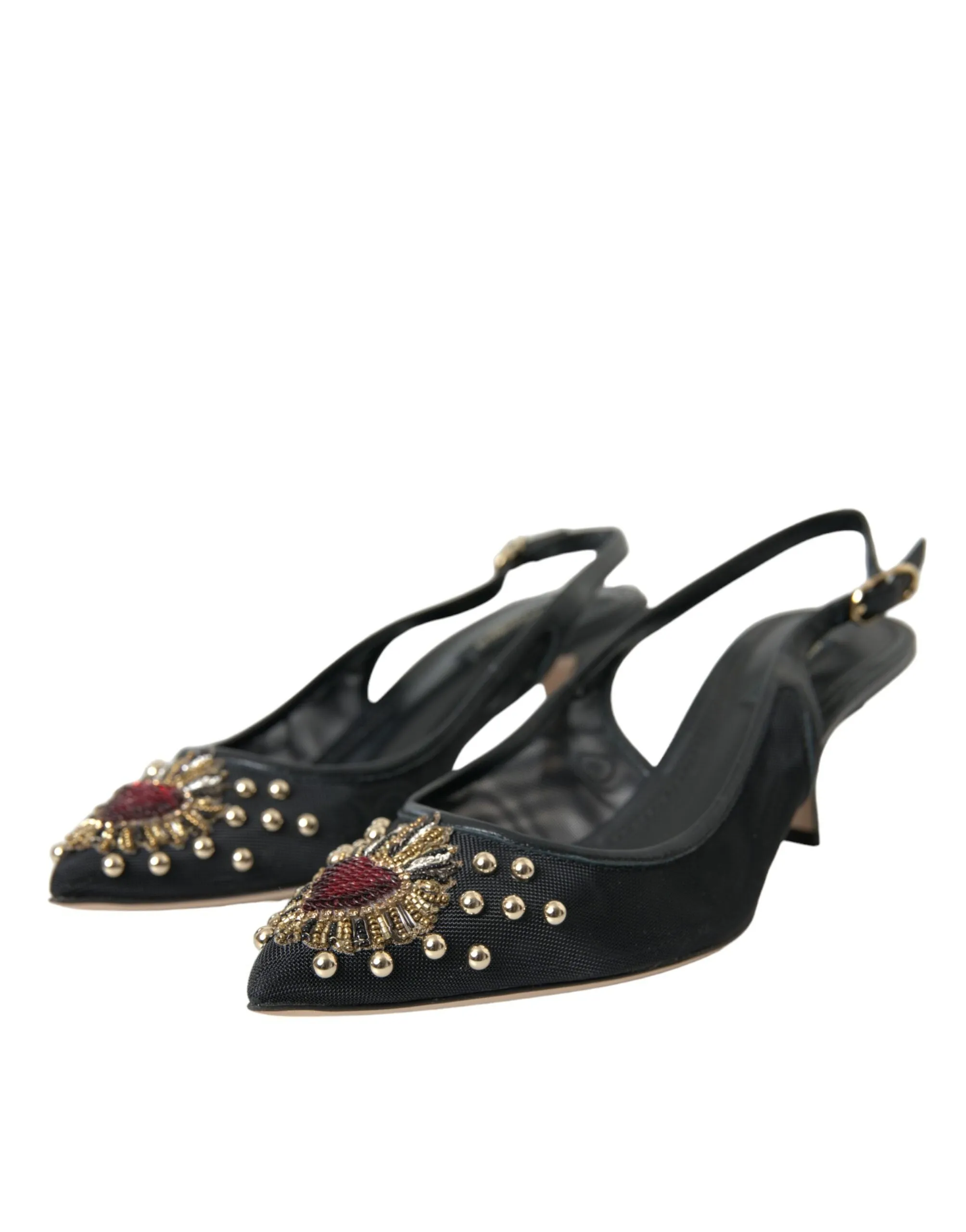Black Mesh Embellished Heel Slingbacks Shoes sold by Louxly product image thumbnail 3