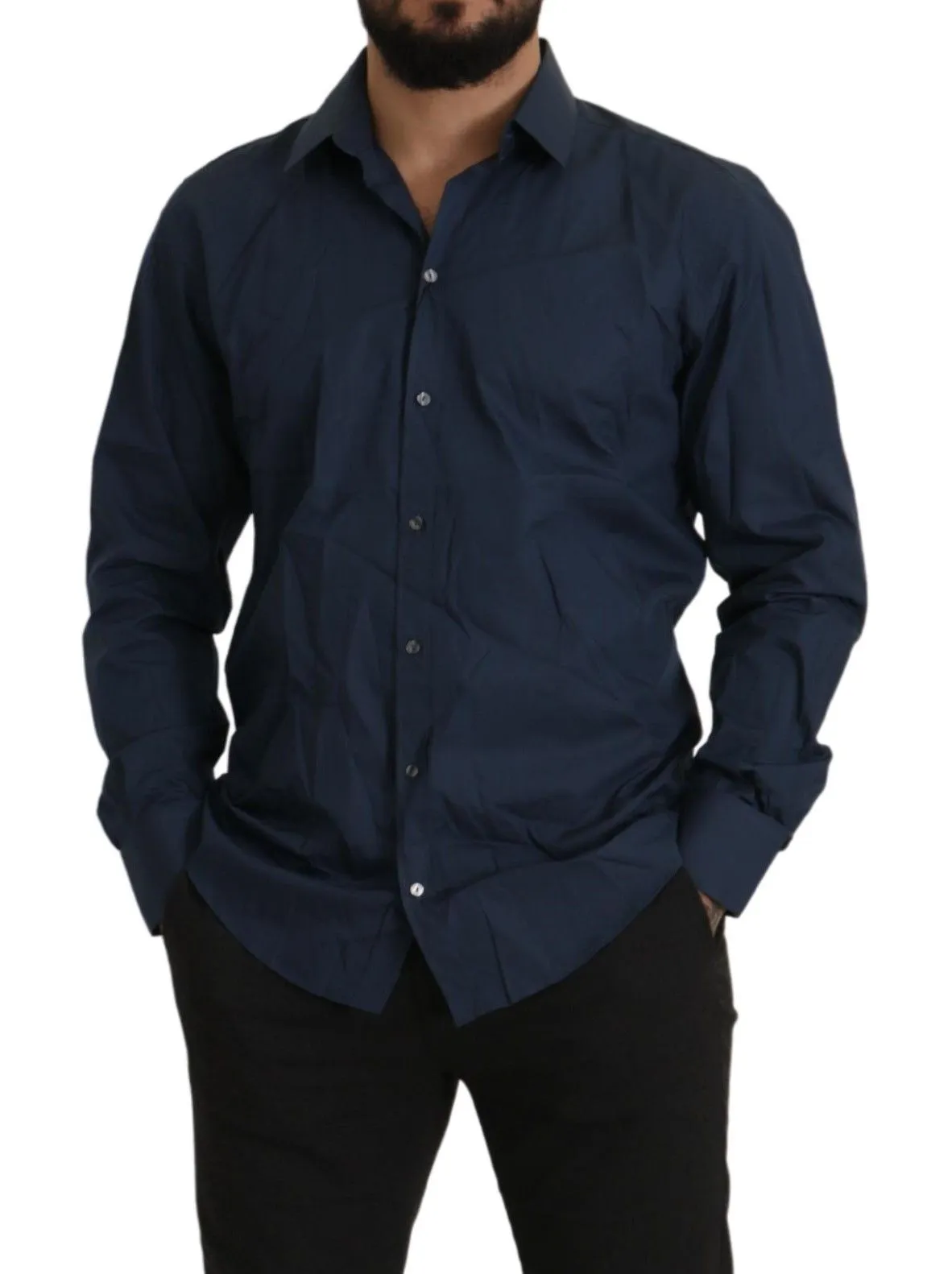 Elegant Slim Fit Blue Martini Dress Shirt sold by Louxly product image thumbnail 3