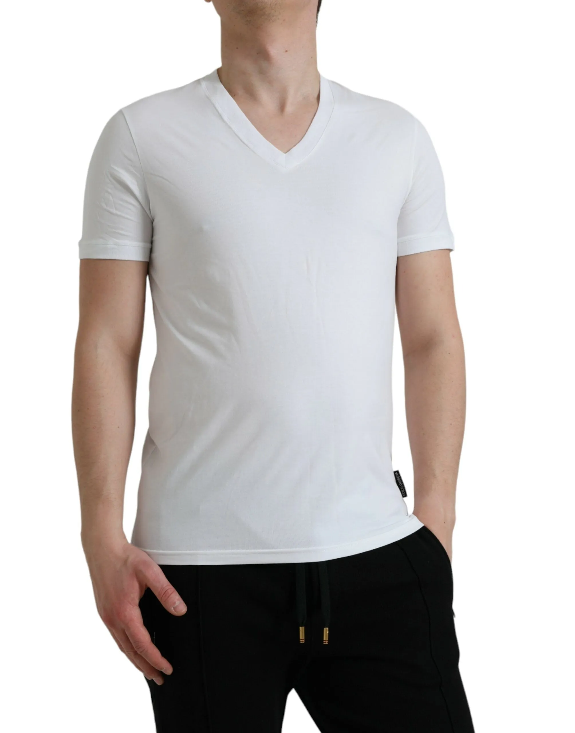 White Cotton V-neck Short Sleeve Underwear T-shirt sold by Louxly product image thumbnail 2