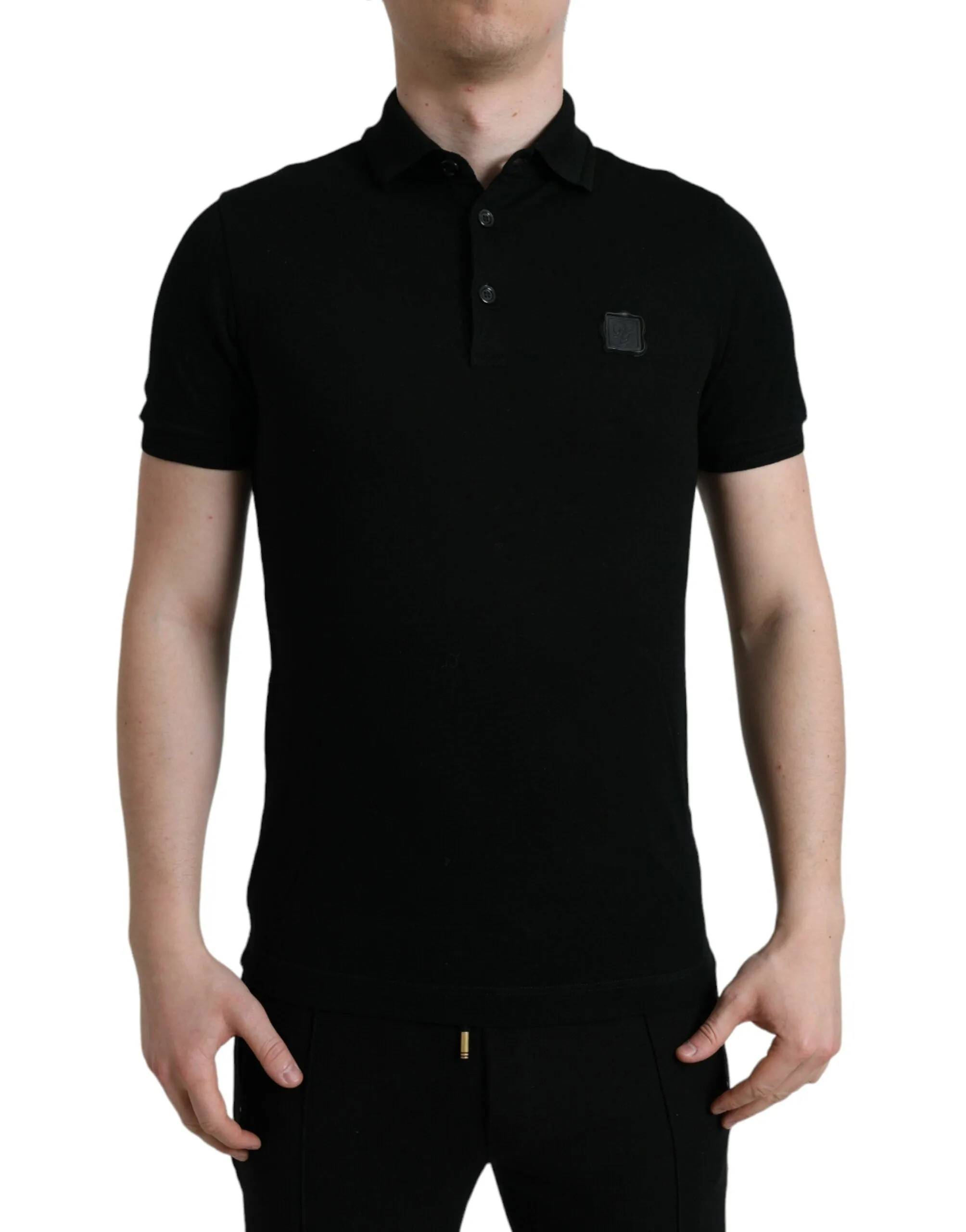 Elegant Black Cotton Polo Shirt sold by Louxly