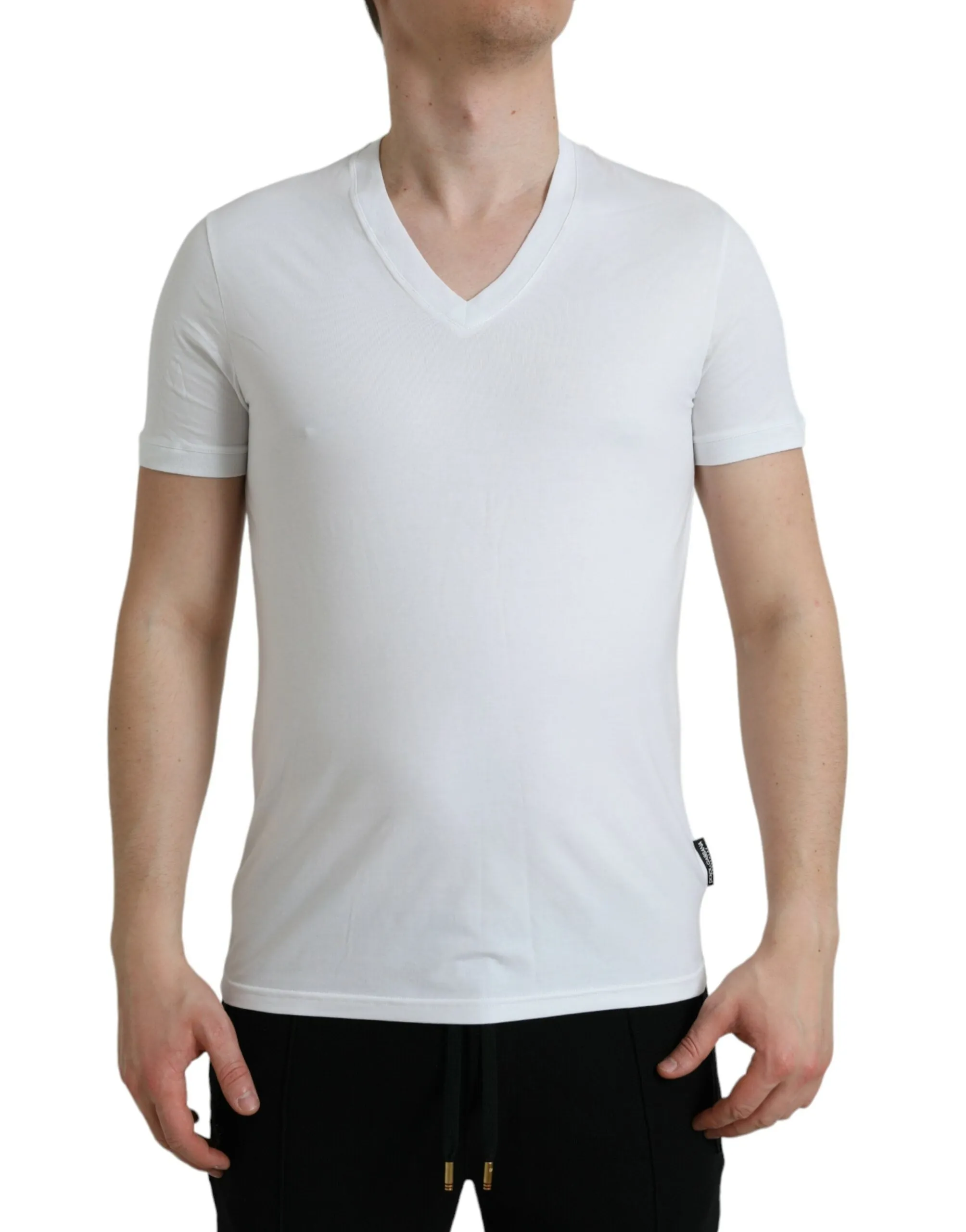 White Cotton V-neck Short Sleeve Underwear T-shirt sold by Louxly