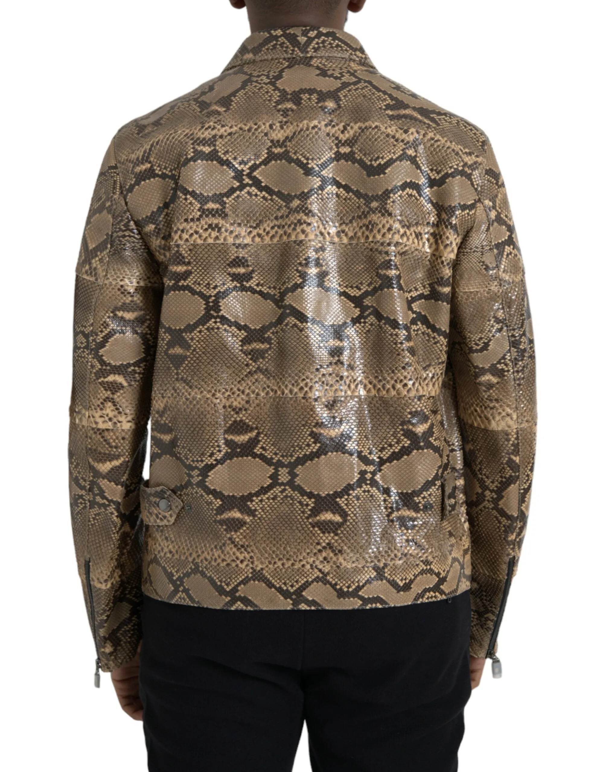 Beige Exotic Leather Biker Blouson Jacket sold by Louxly product image thumbnail 3