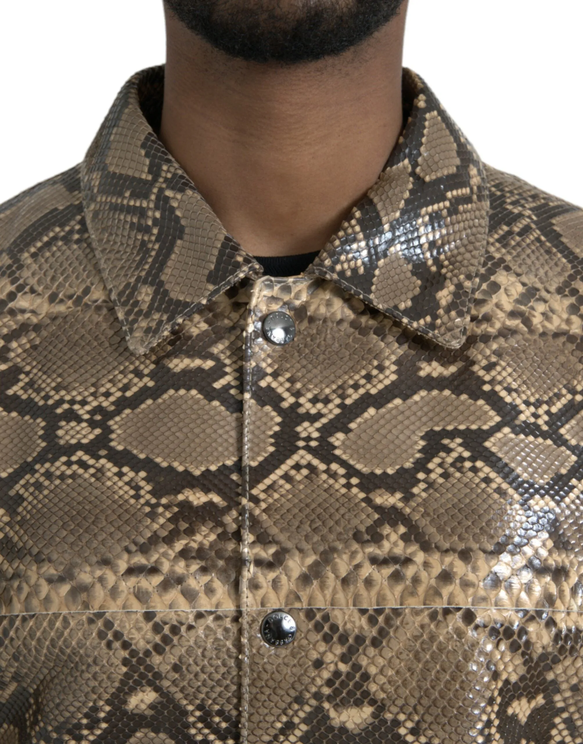 Beige Exotic Leather Biker Blouson Jacket sold by Louxly product image thumbnail 4