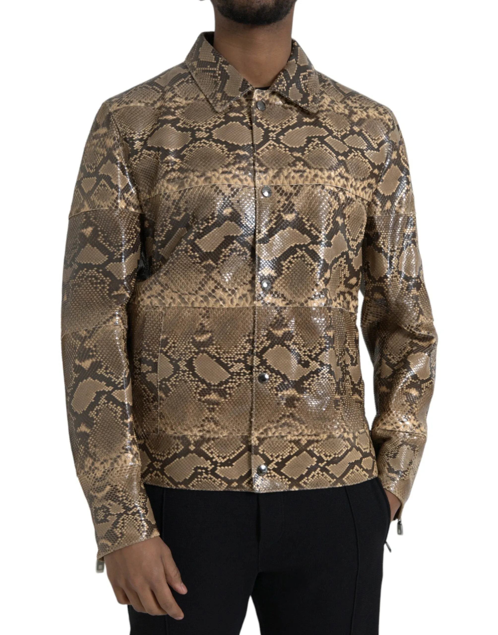 Beige Exotic Leather Biker Blouson Jacket sold by Louxly