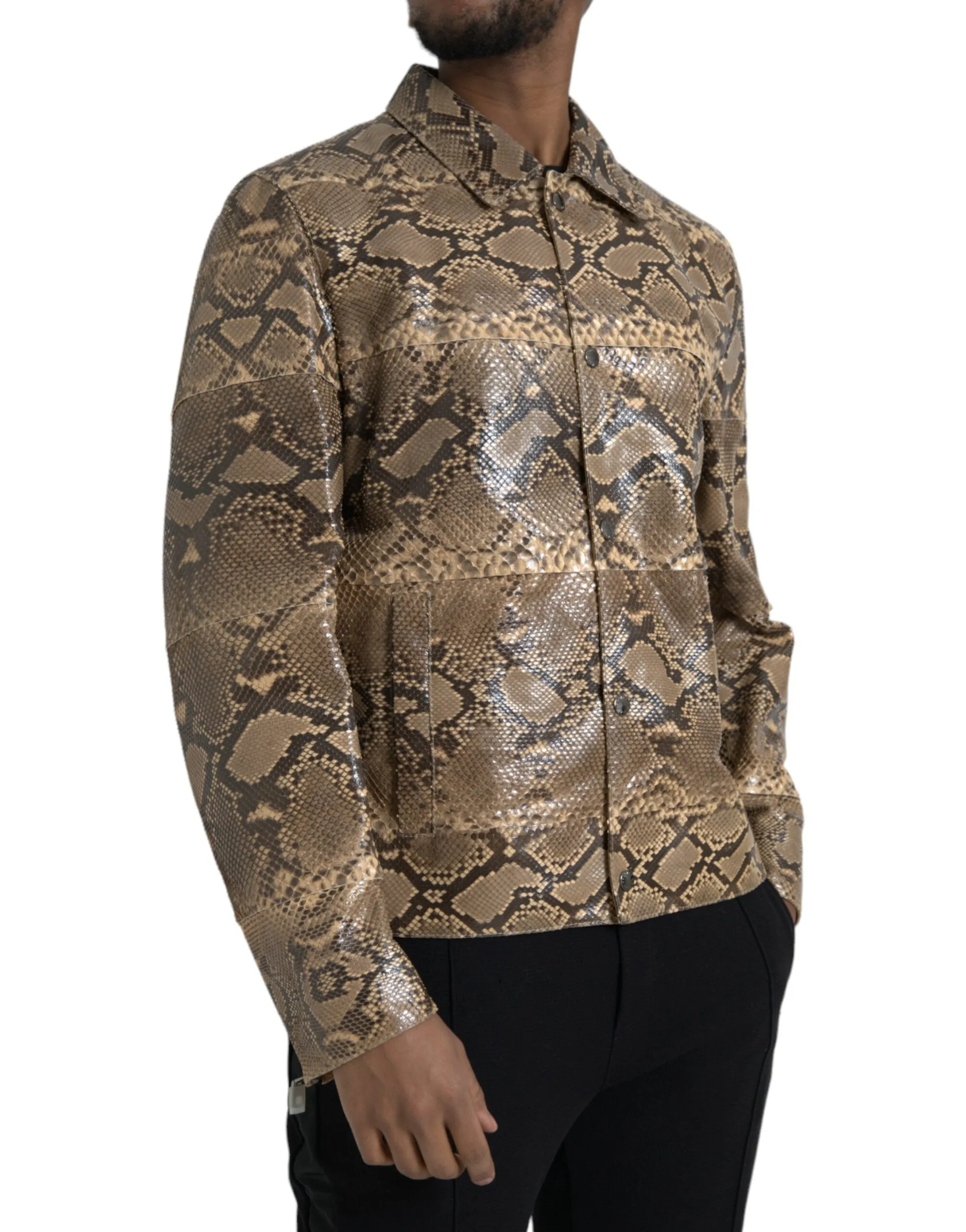 Beige Exotic Leather Biker Blouson Jacket sold by Louxly product image thumbnail 2