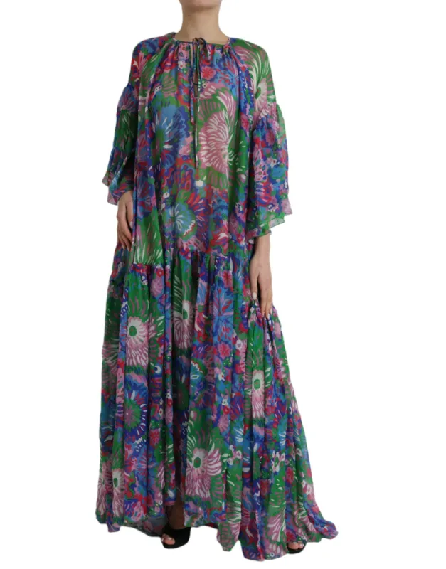 Multicolor Floral Silk Kaftan Maxi Dress sold by Louxly