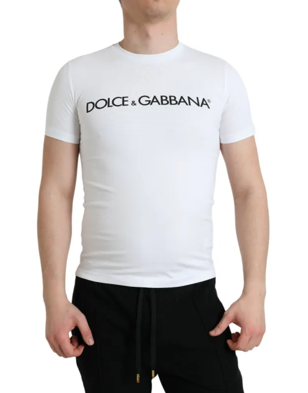 Elegant White Logo Crewneck Tee sold by Louxly