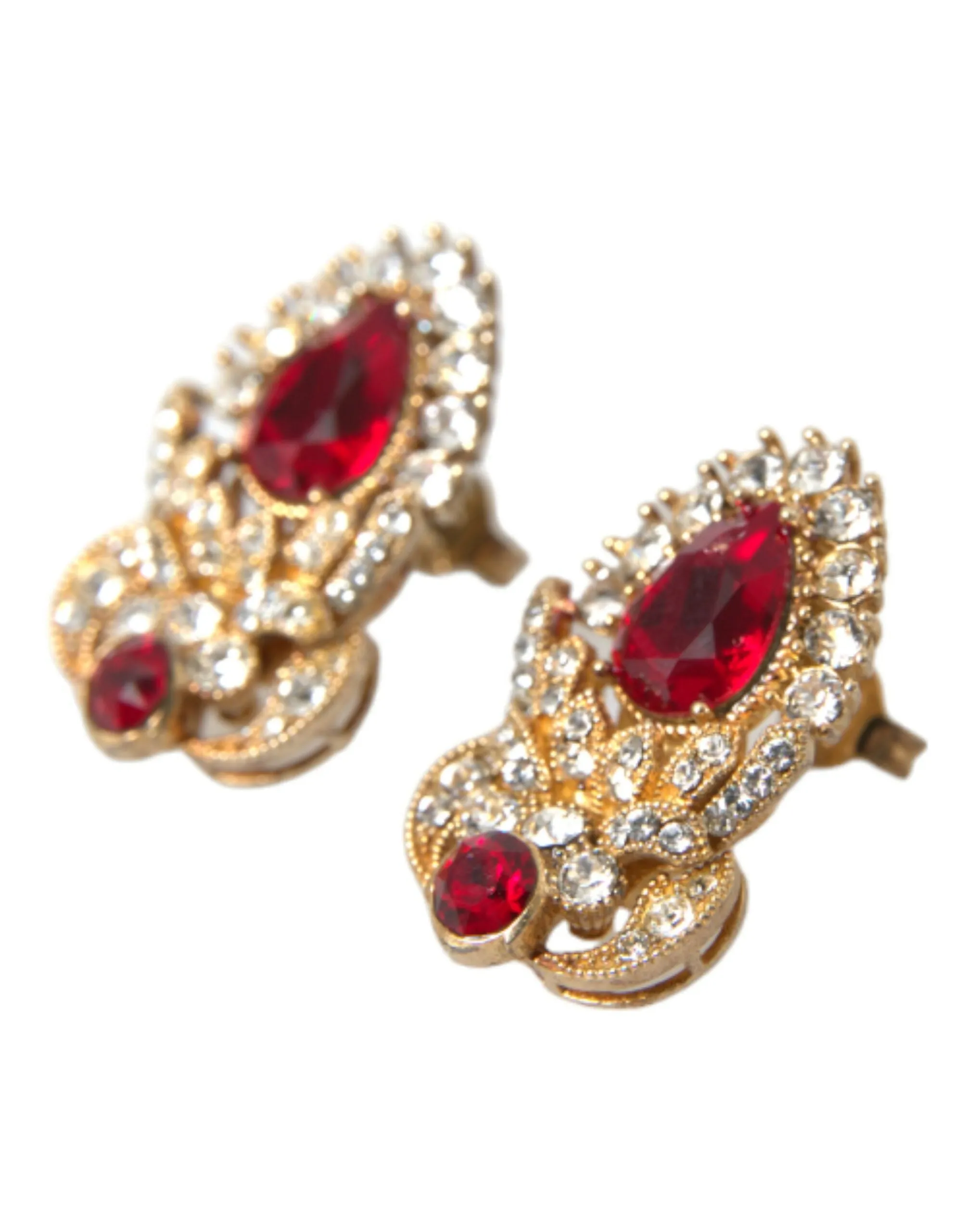 Sterling Silver Gold Plated Red Crystals Jewelry Earrings sold by Louxly product image thumbnail 2