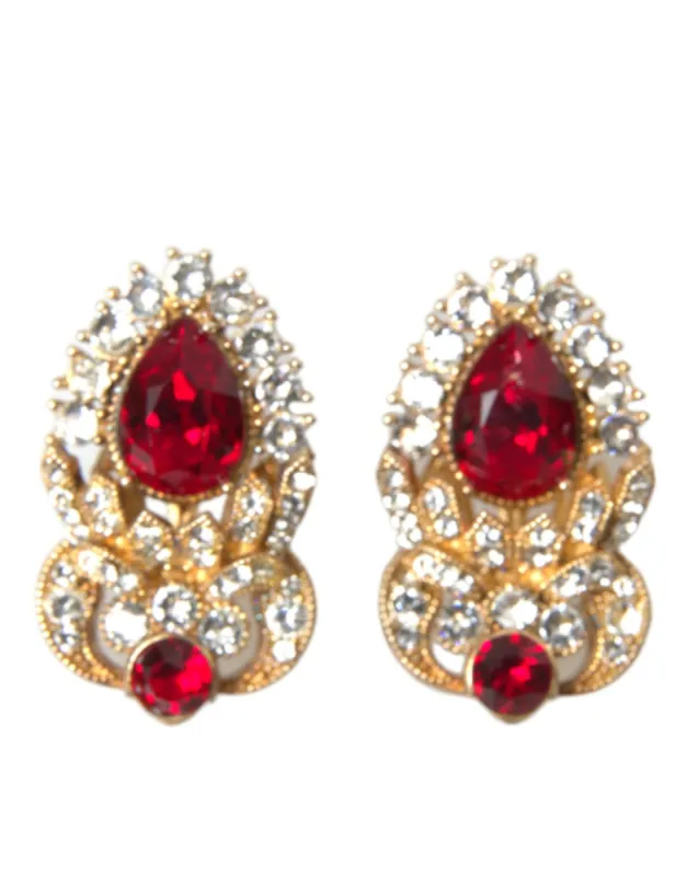 Sterling Silver Gold Plated Red Crystals Jewelry Earrings sold by Louxly