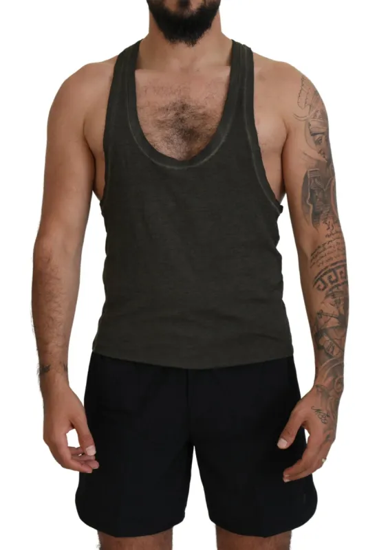 Gray Cotton Linen Sleeveless Tank T-shirt sold by Louxly