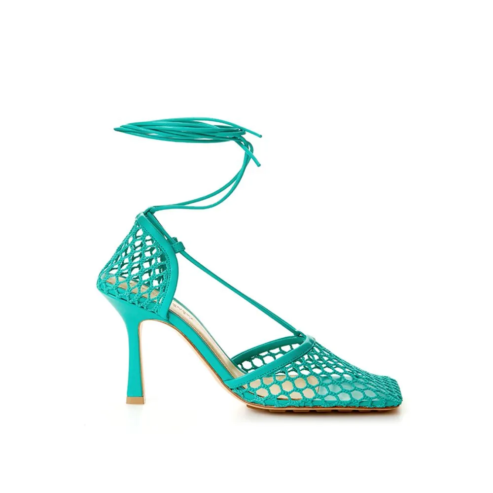 Emerald Elegance Cotton-Leather Sandals sold by Louxly