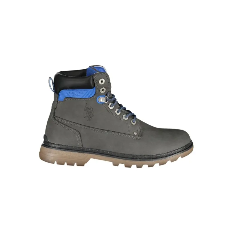 Elegant Gray High Lace-Up Boots with Logo Detail sold by Louxly