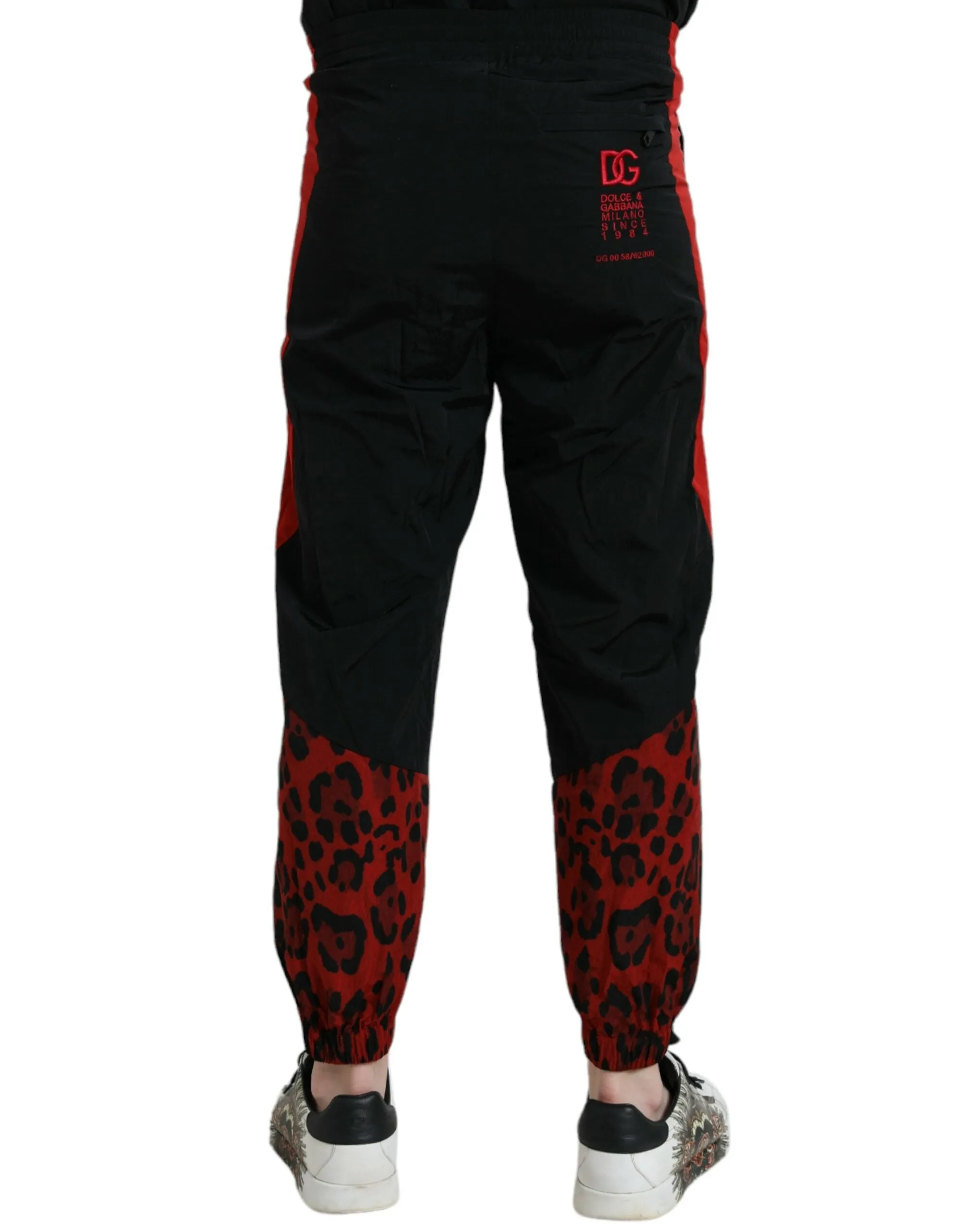 Black Red Leopard Print Nylon Jogger Pants sold by Louxly product image thumbnail 2