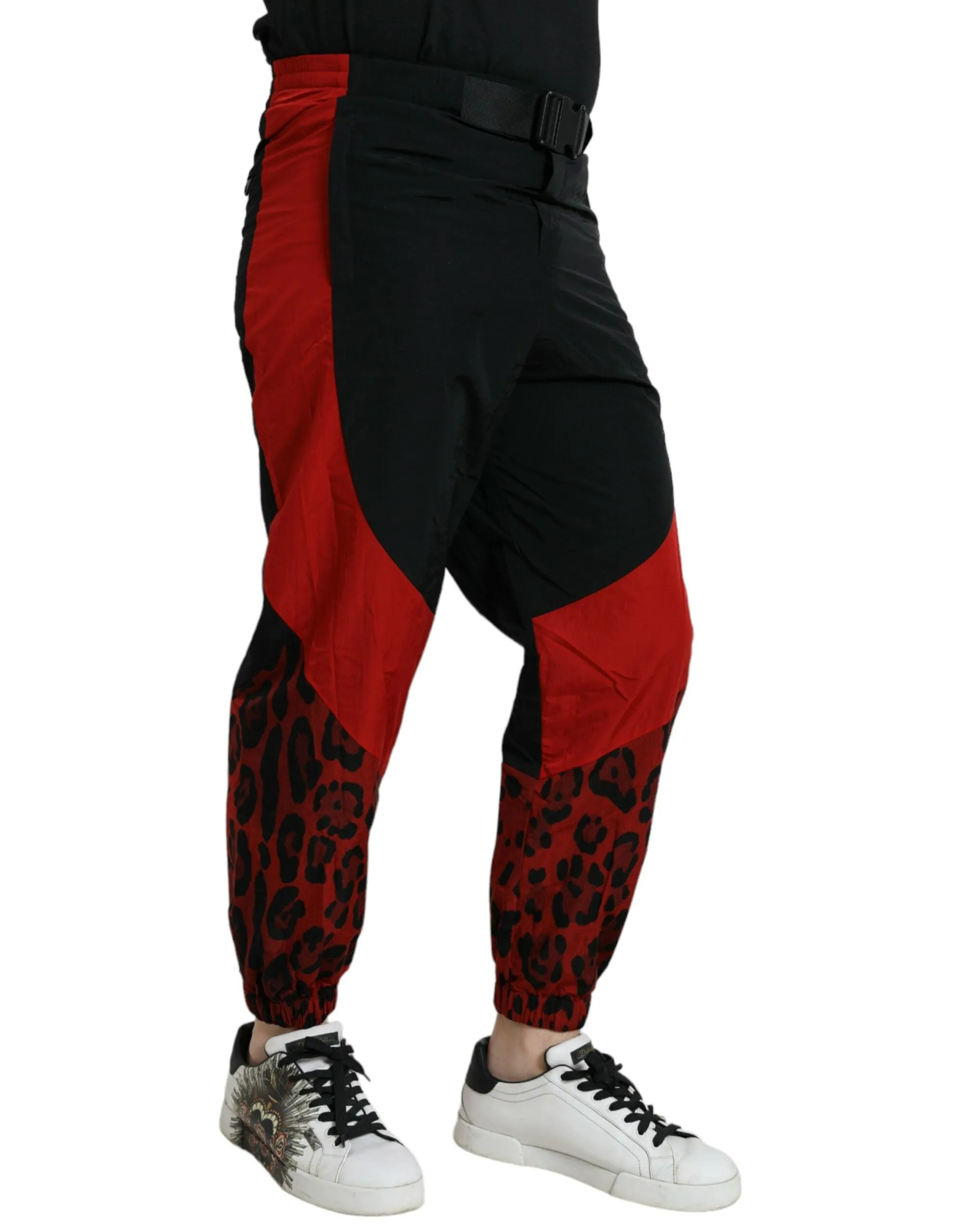 Black Red Leopard Print Nylon Jogger Pants sold by Louxly product image thumbnail 3