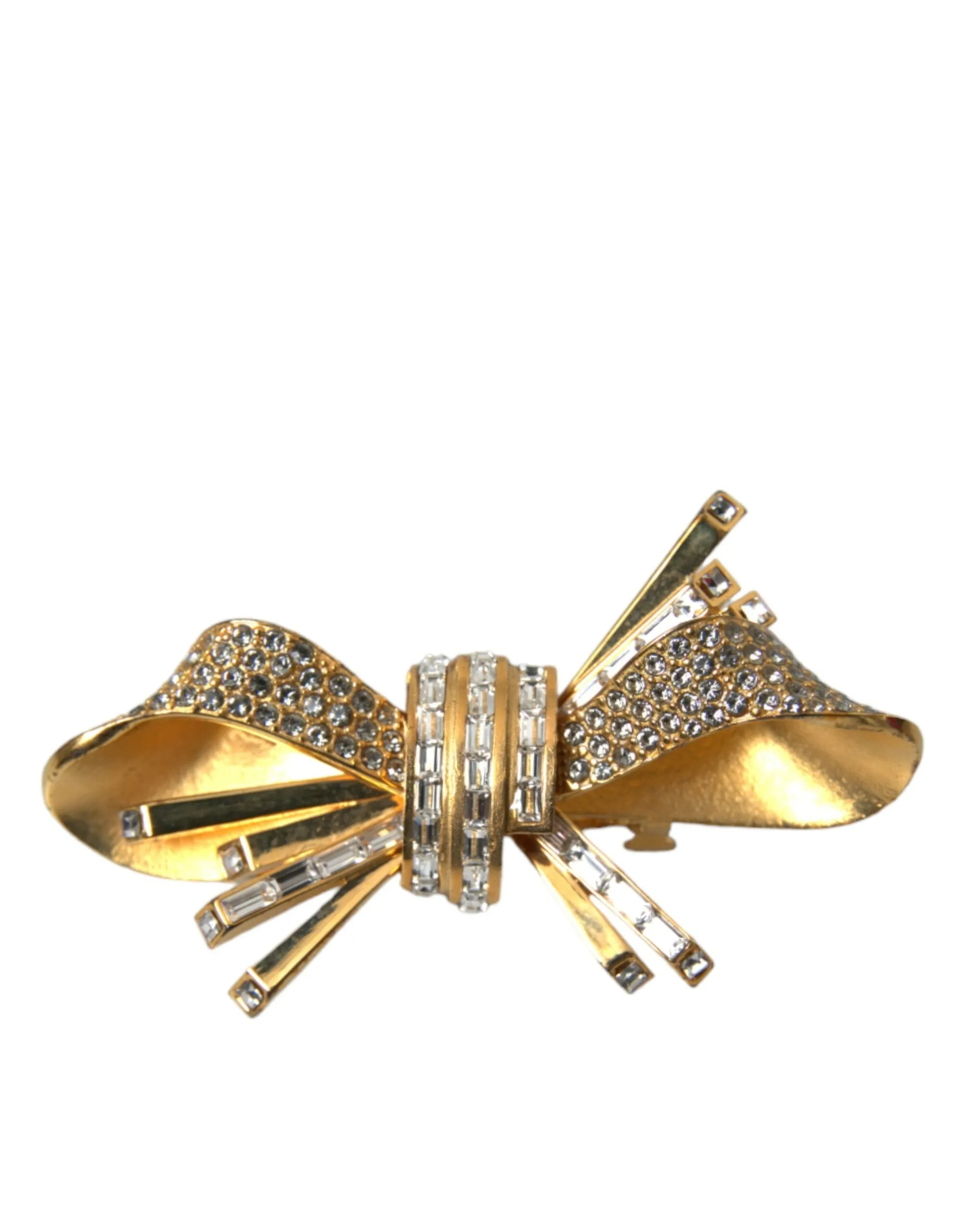 Gold Tone Brass Bow Crystal Women Hair Clip sold by Louxly