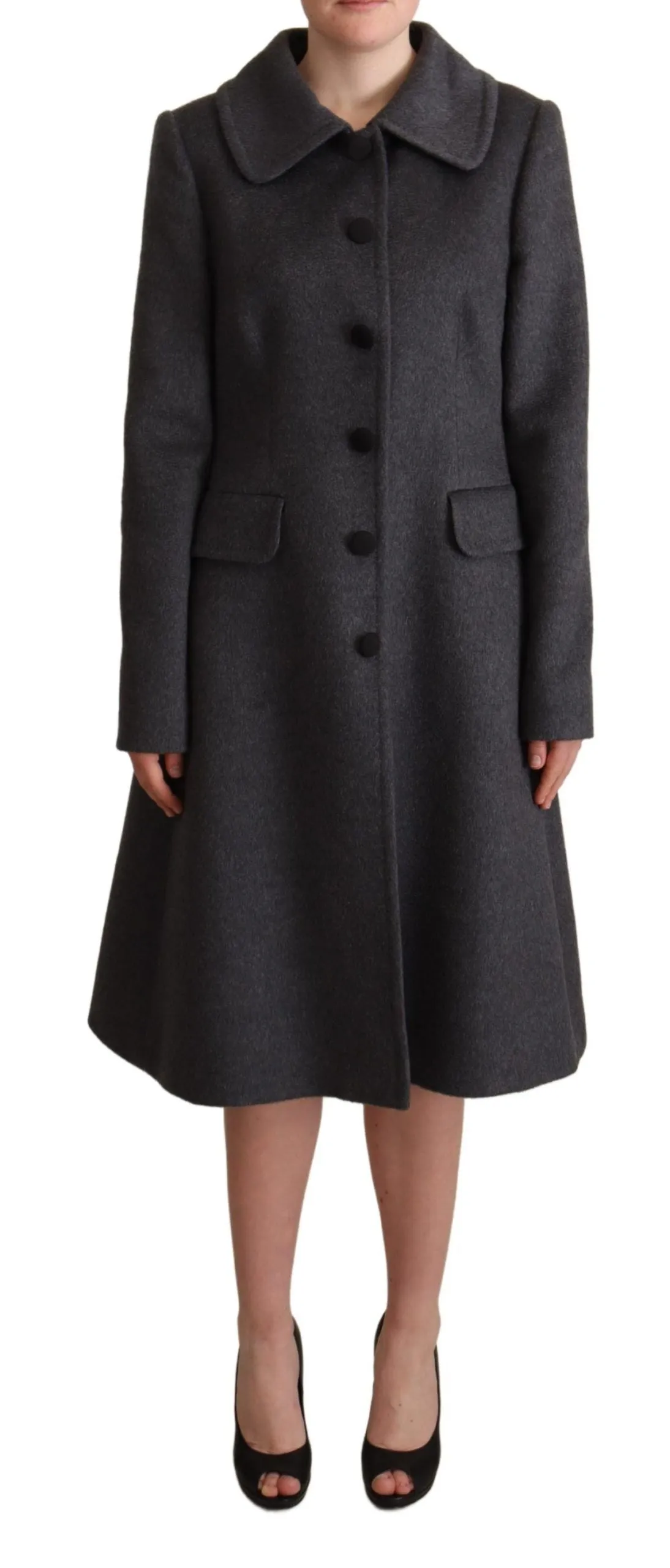Elegant Gray Cashmere Trench Coat sold by Louxly
