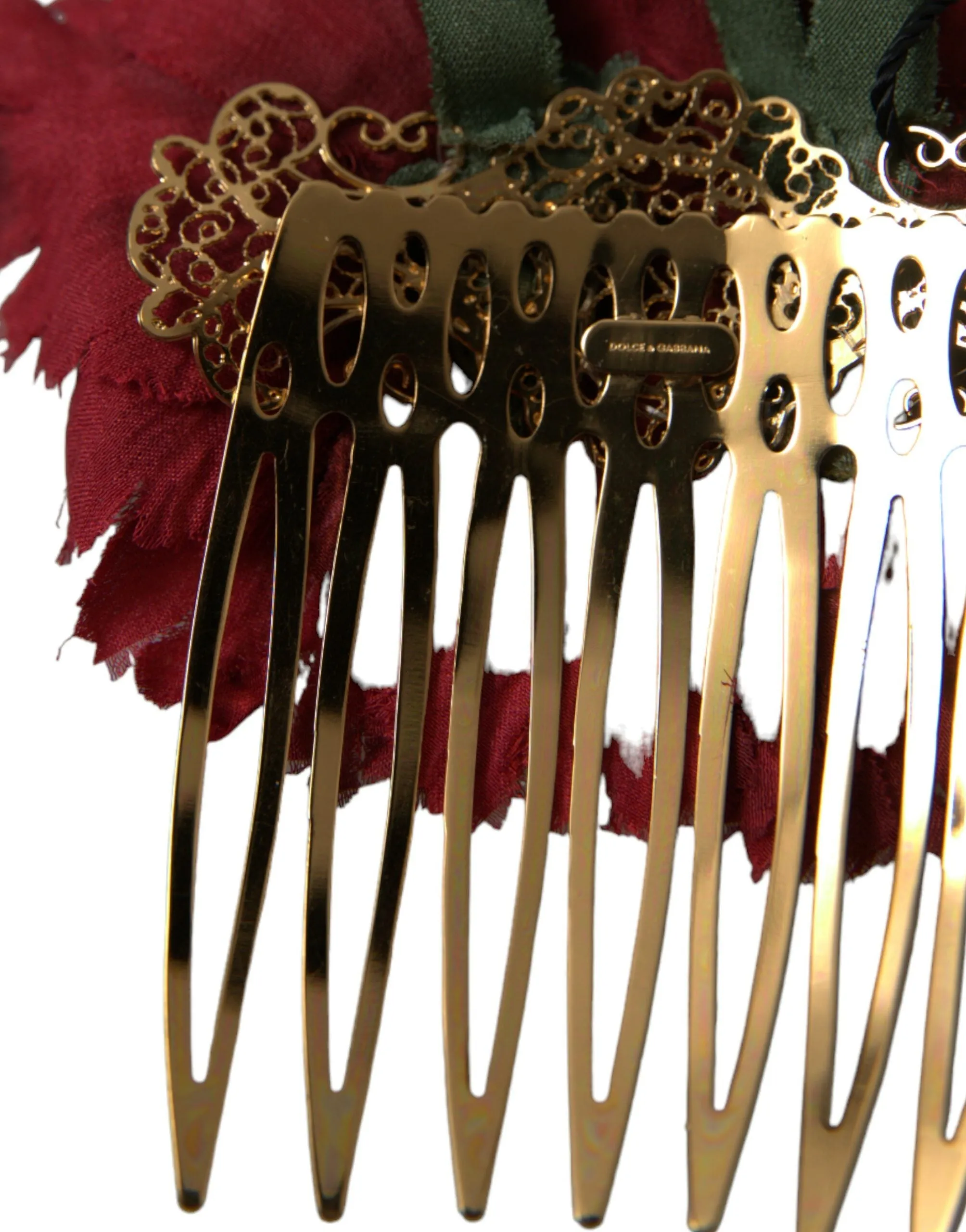Red Silk Floral Gold Brass Women Hair Comb sold by Louxly product image thumbnail 5