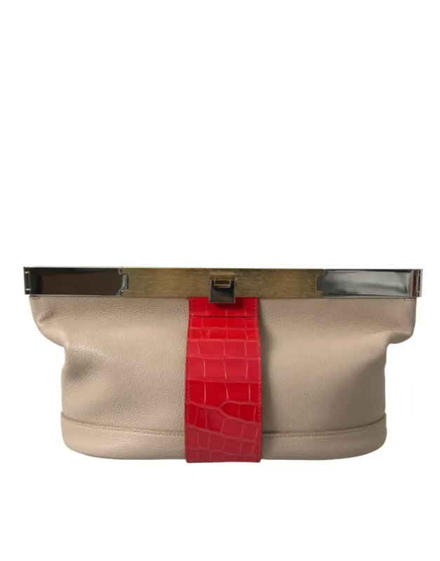 Two Tone Exotic Leather Clutch sold by Louxly