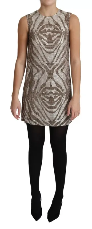 Brown Crystal Shift Mini Zebra Silver Dress sold by Louxly