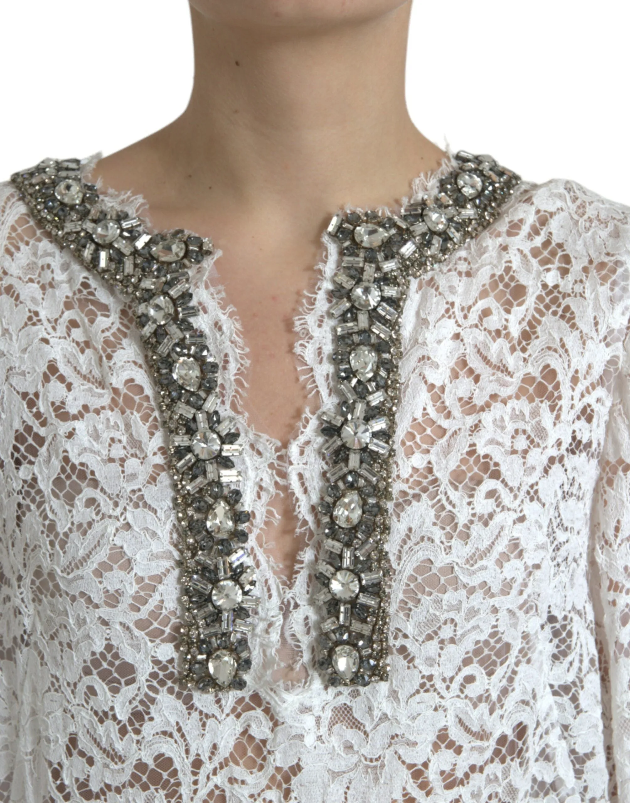 Elegant White Shift Dress with Crystal Embellishment sold by Louxly product image thumbnail 4