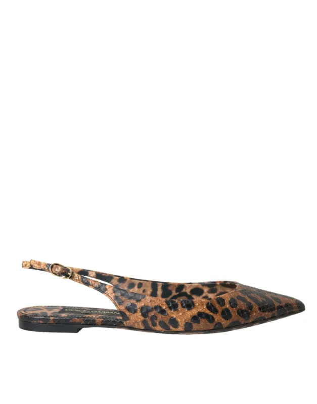 Brown Leopard Exotic Skin Slingback Shoes sold by Louxly