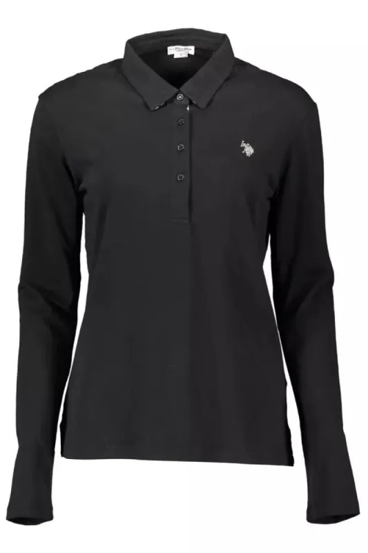 Chic Black Long-Sleeve Polo with Embroidery sold by Louxly
