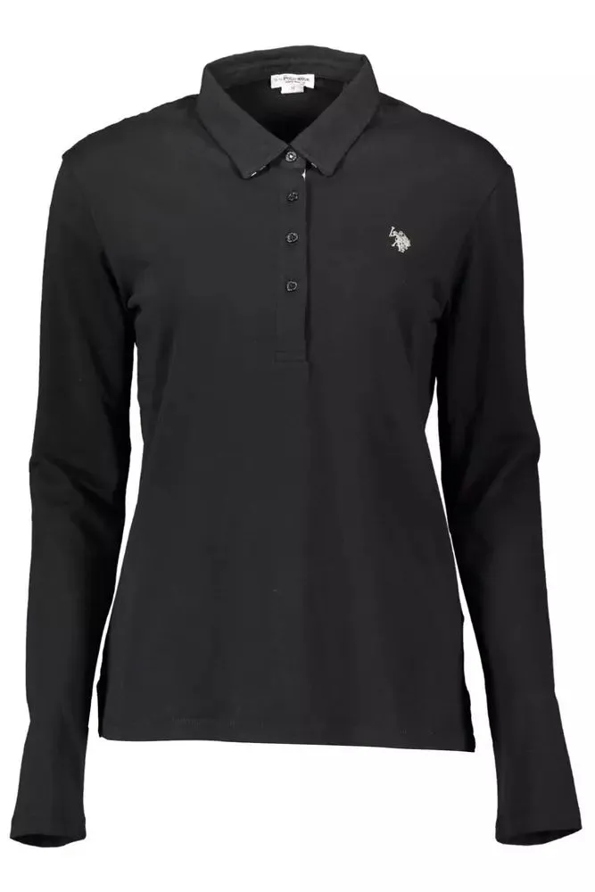Chic Black Long-Sleeve Polo with Embroidery sold by Louxly