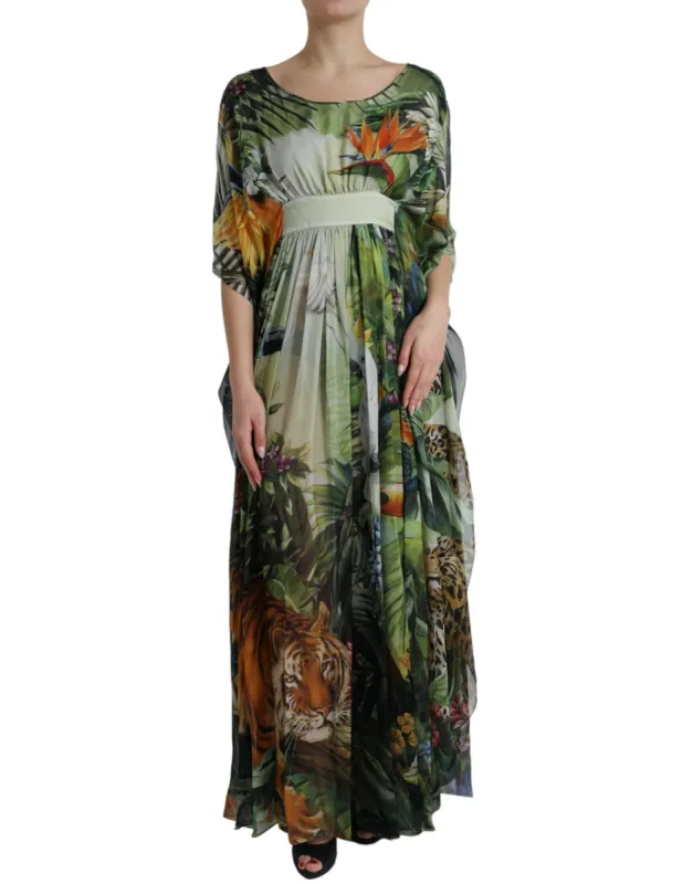 Elegant Jungle Print Maxi Silk Dress sold by Louxly