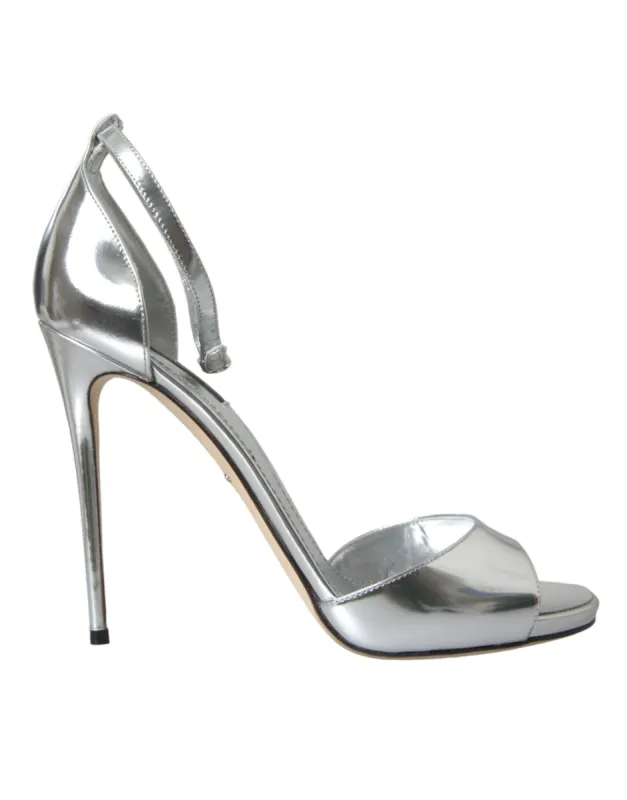 Silver KEIRA Leather Heels Sandals Shoes sold by Louxly