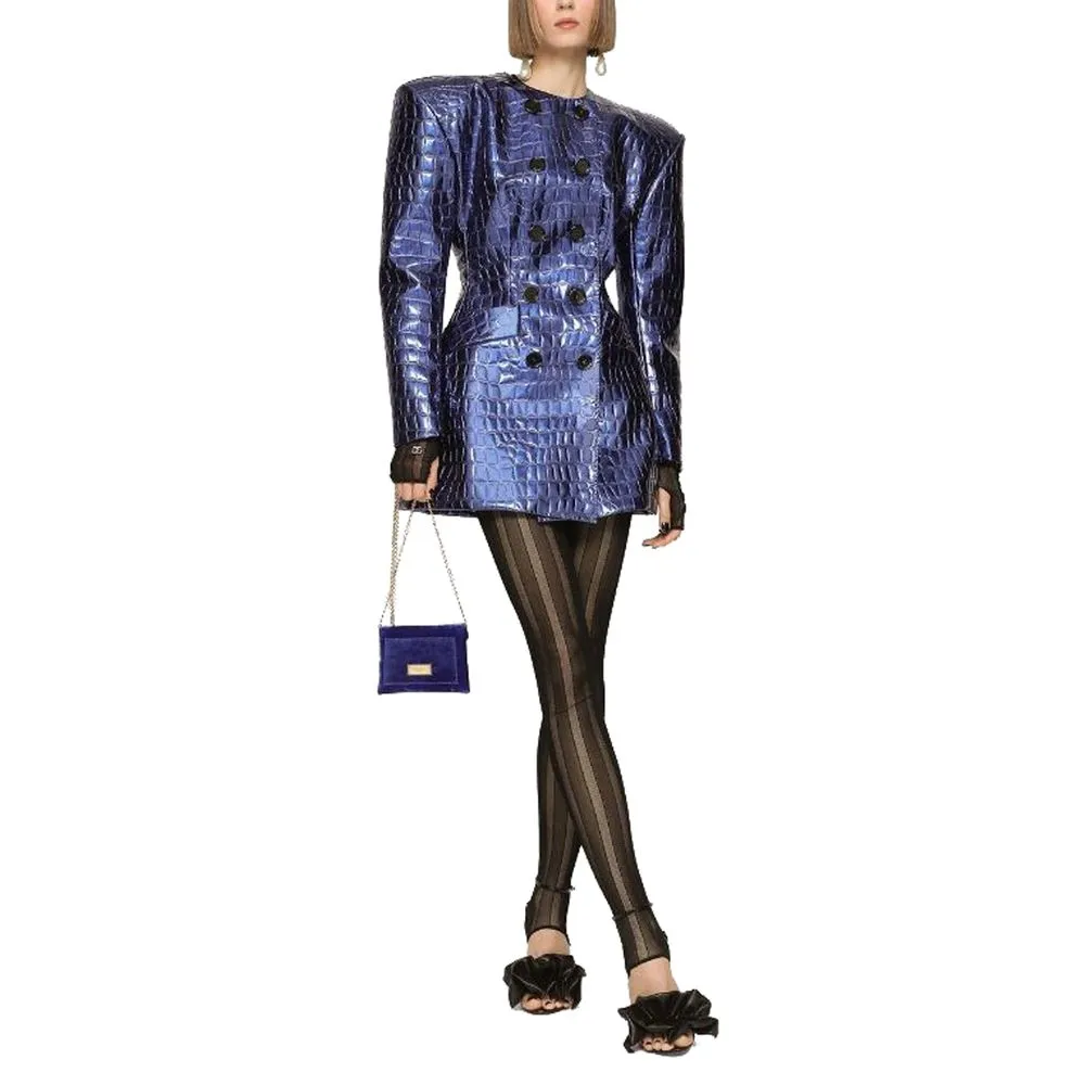Chic Croco-Print Patent Leather Coat sold by Louxly