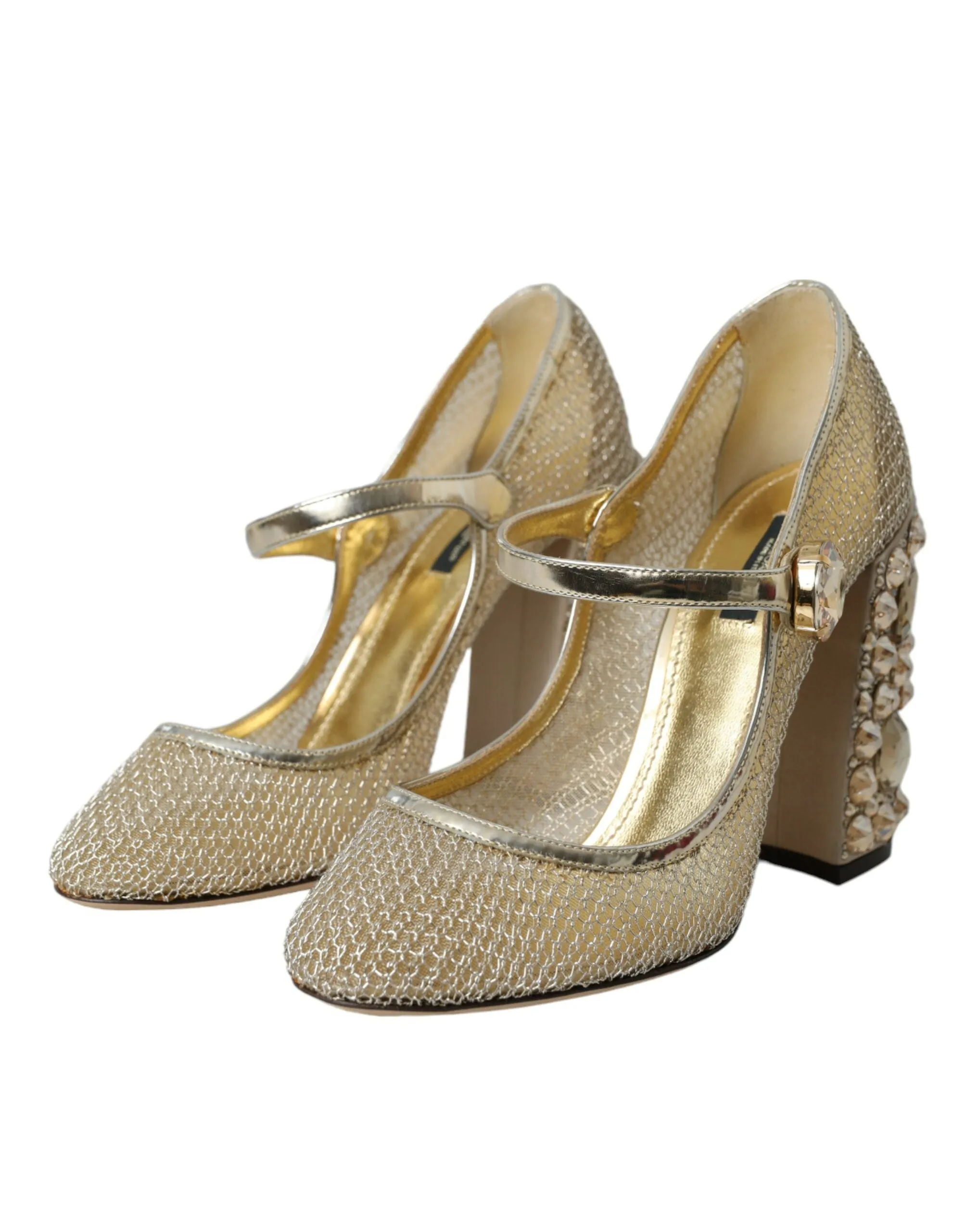 Gold Mesh Crystal Mary Jane Pumps Heels Shoes sold by Louxly product image thumbnail 3