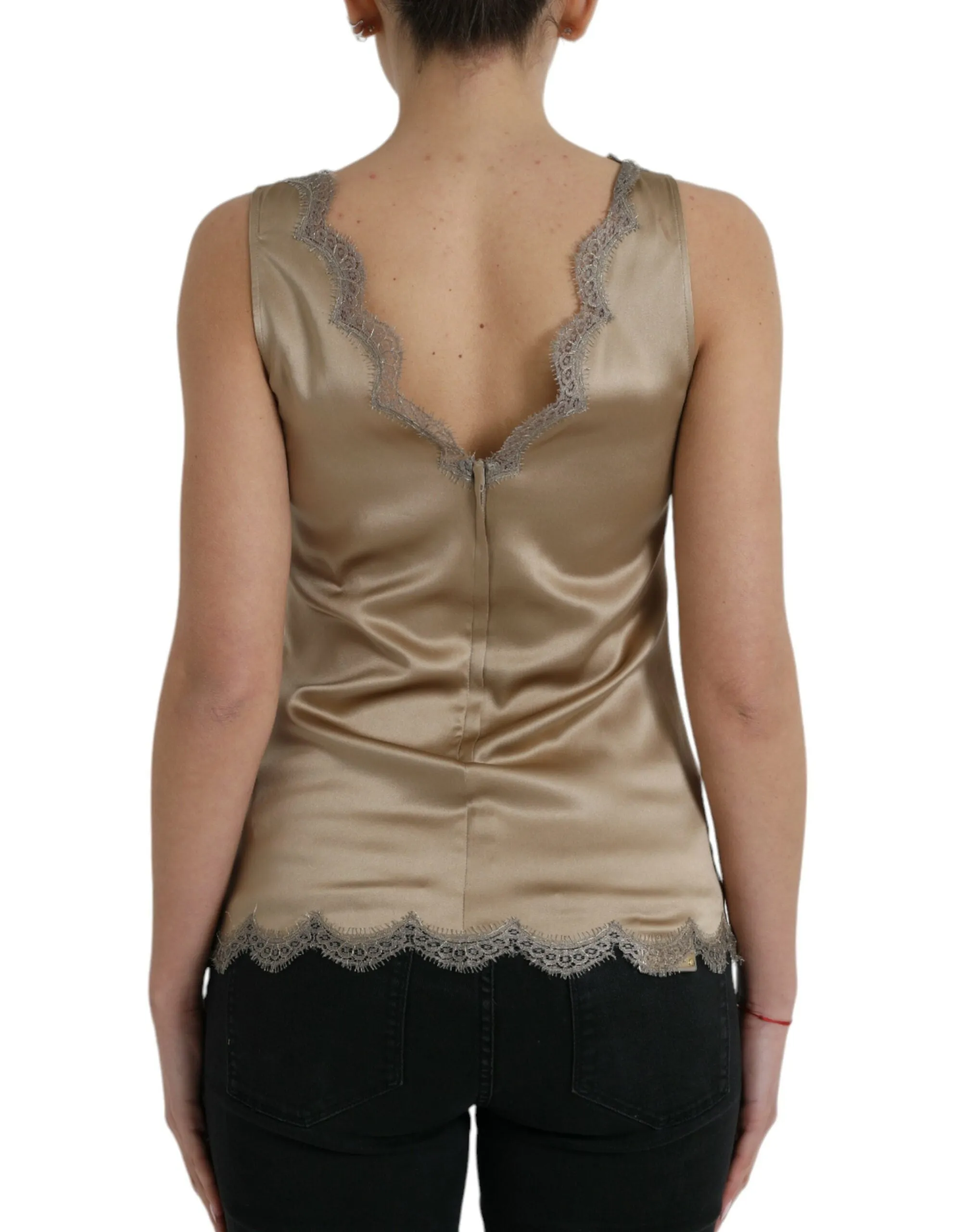 Elegant V-Neck Sleeveless Lace Trim Top sold by Louxly product image thumbnail 3