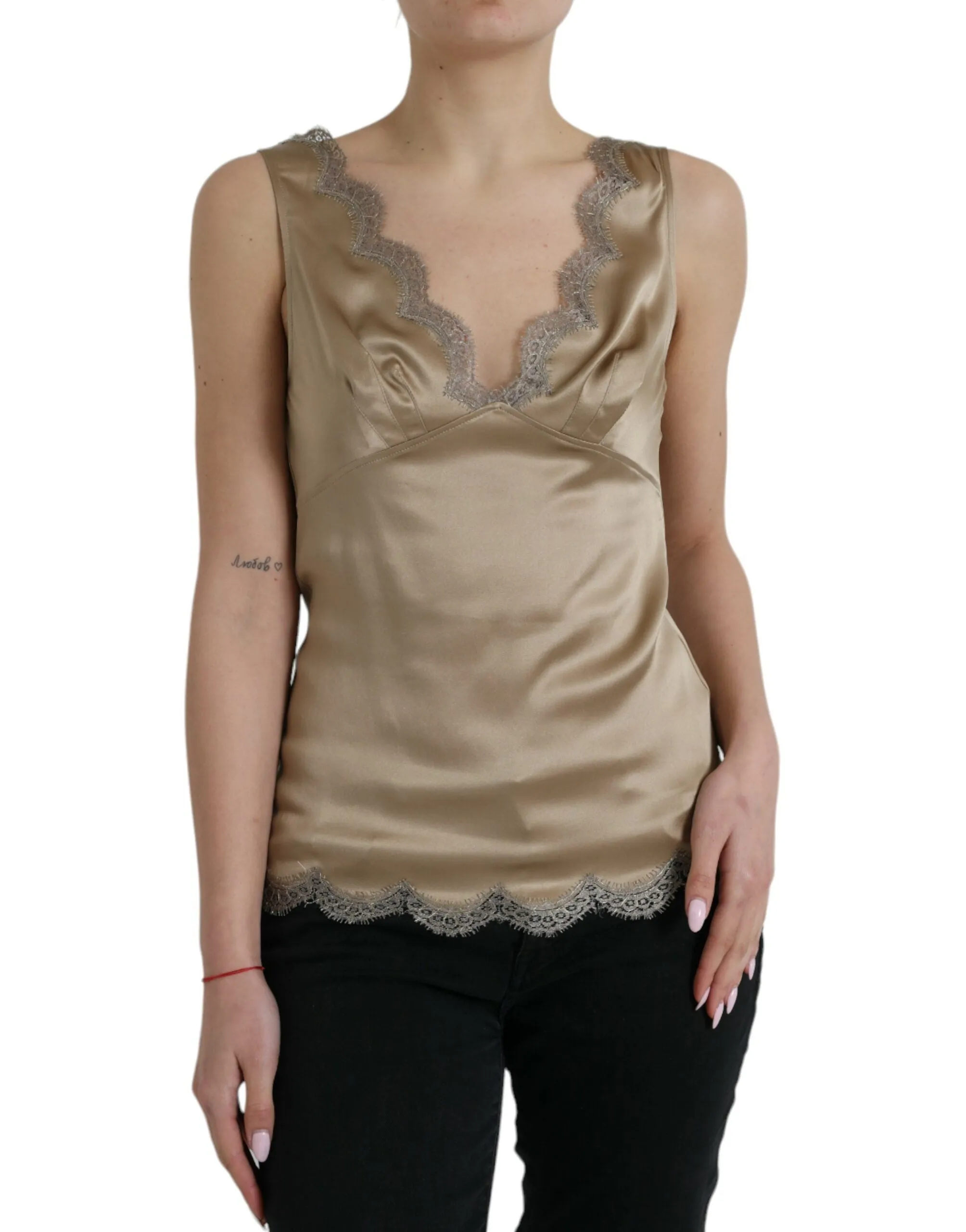 Elegant V-Neck Sleeveless Lace Trim Top sold by Louxly