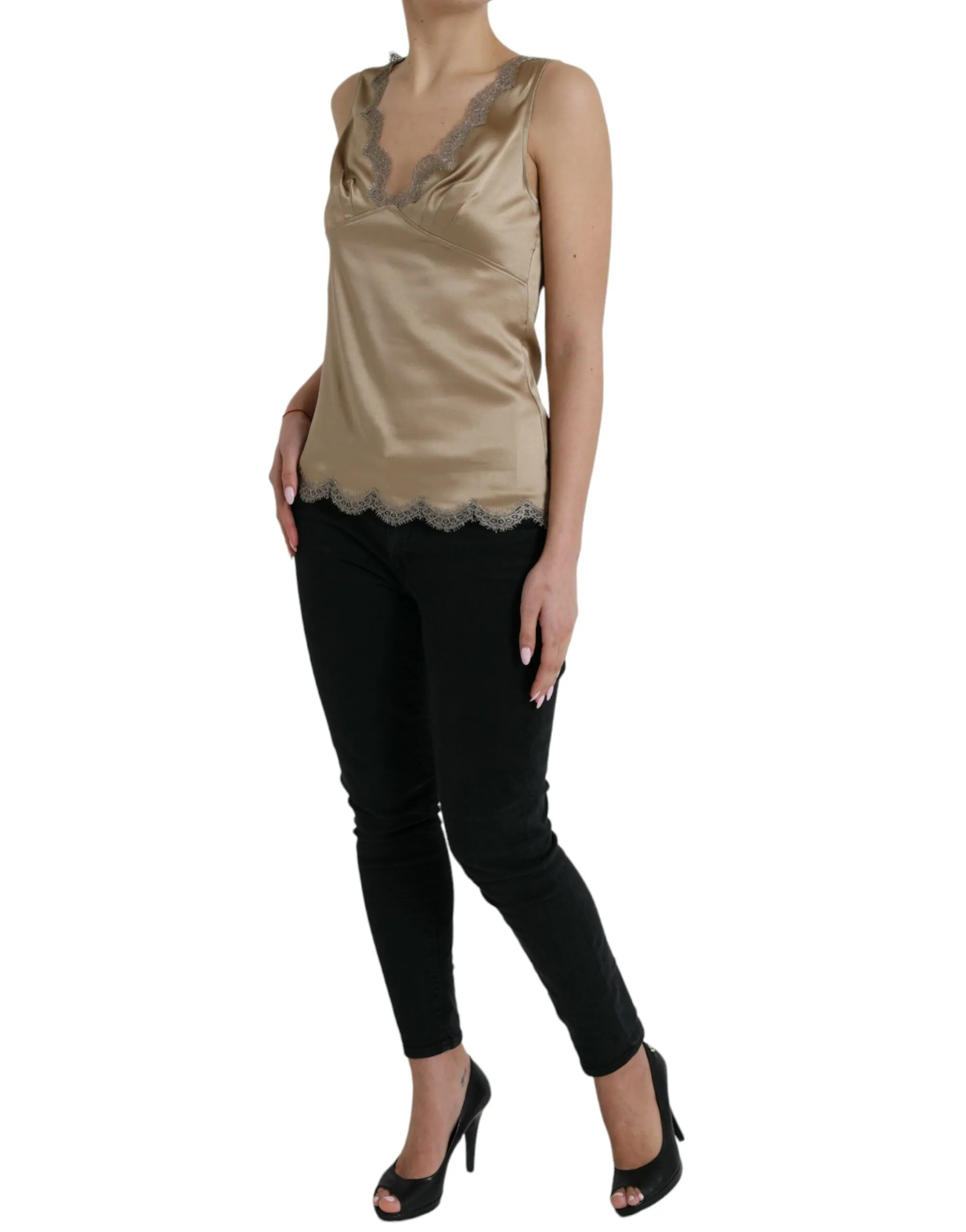 Elegant V-Neck Sleeveless Lace Trim Top sold by Louxly product image thumbnail 2