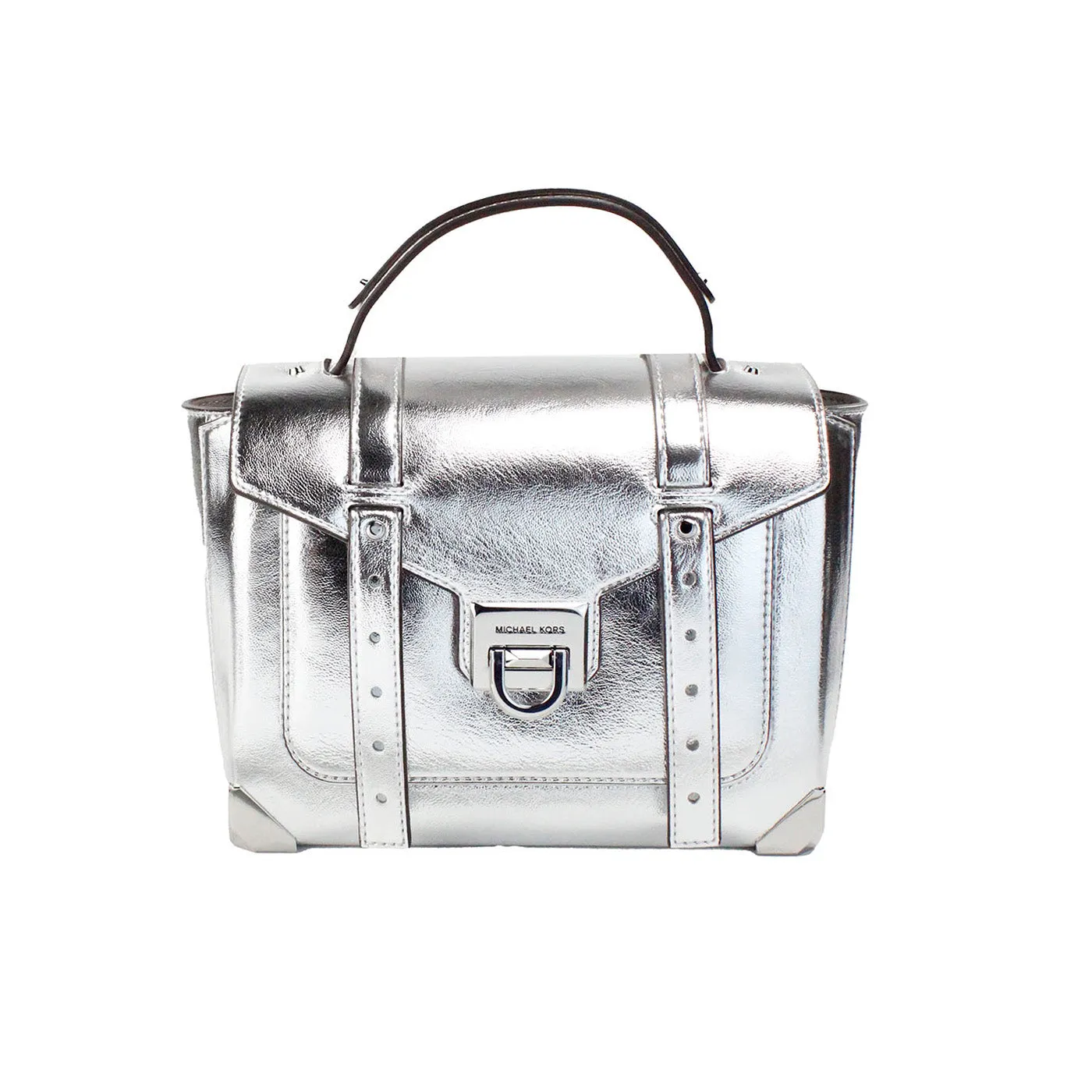 Manhattan Medium Silver Leather Top Handle Satchel Bag sold by Louxly