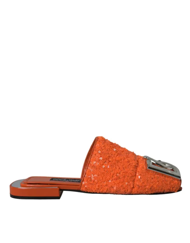 Orange Sequin Logo Slides Sandals Shoes sold by Louxly