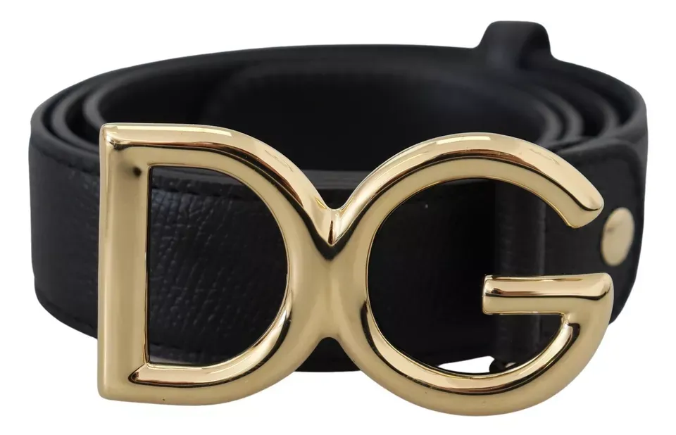 Black Leather GOLD DG Logo Buckle Womens sold by Louxly