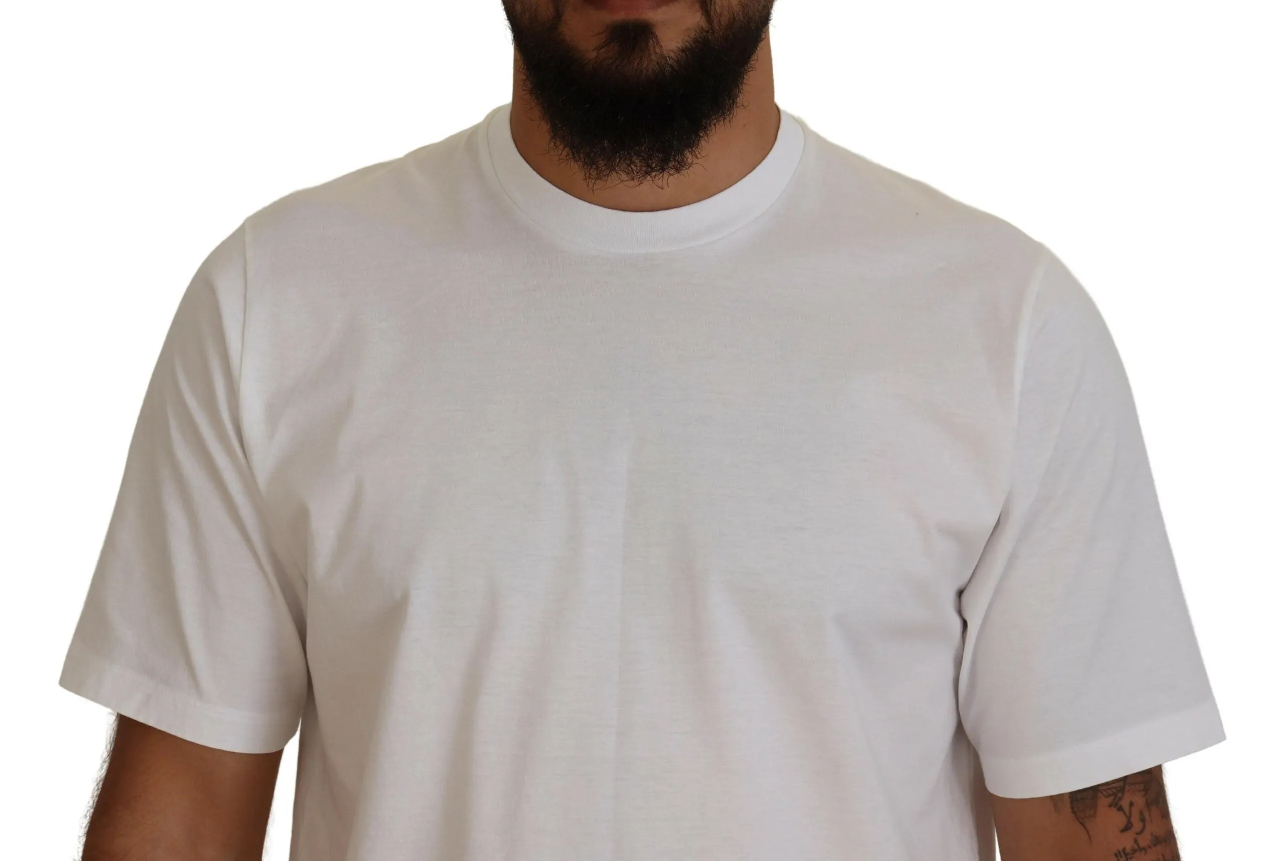 White Cotton Short Sleeves Crewneck T-shirt sold by Louxly product image thumbnail 4