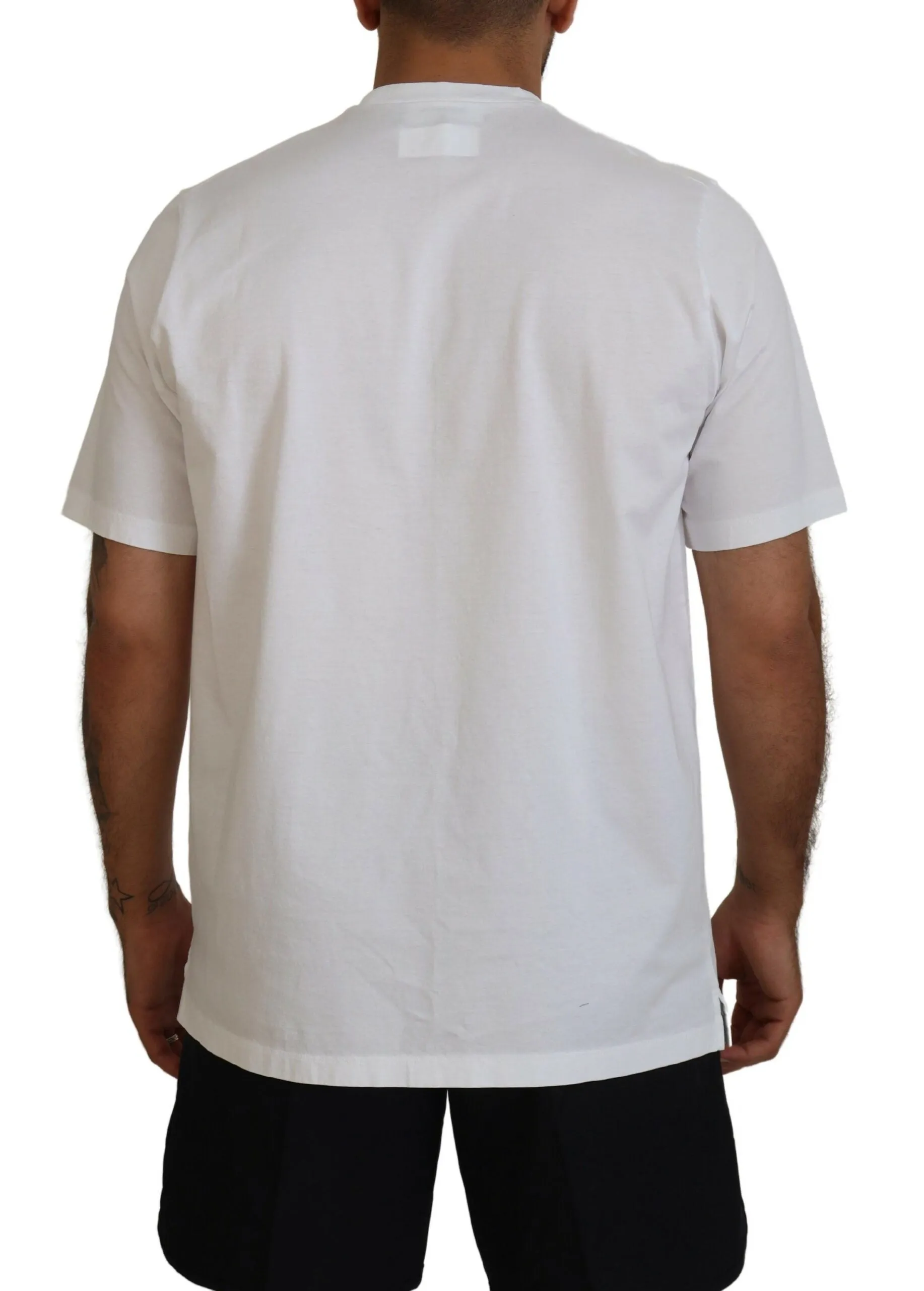 White Cotton Short Sleeves Crewneck T-shirt sold by Louxly product image thumbnail 3