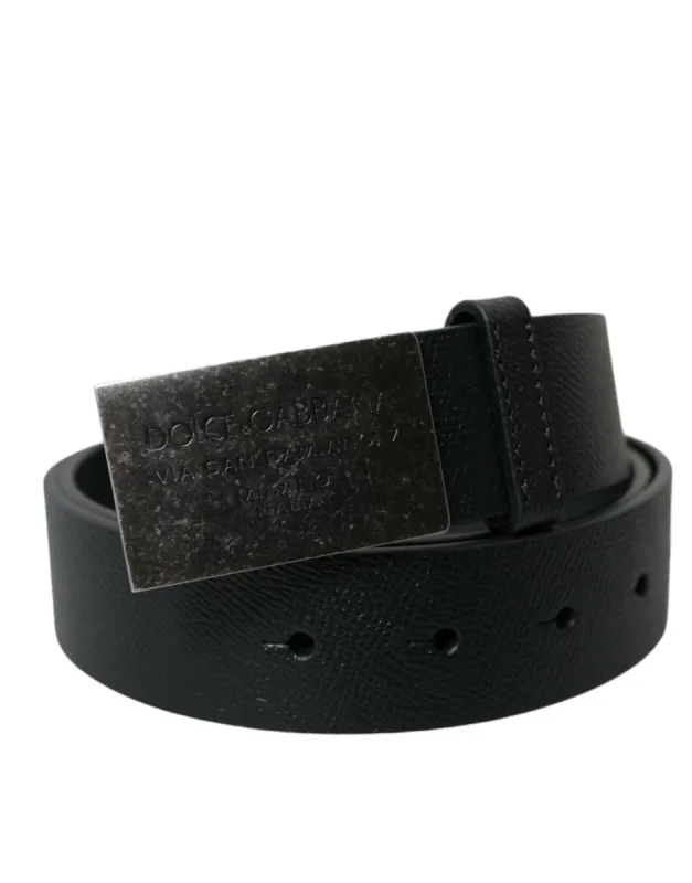 Elegant Black Leather Belt with Metal Buckle sold by Louxly