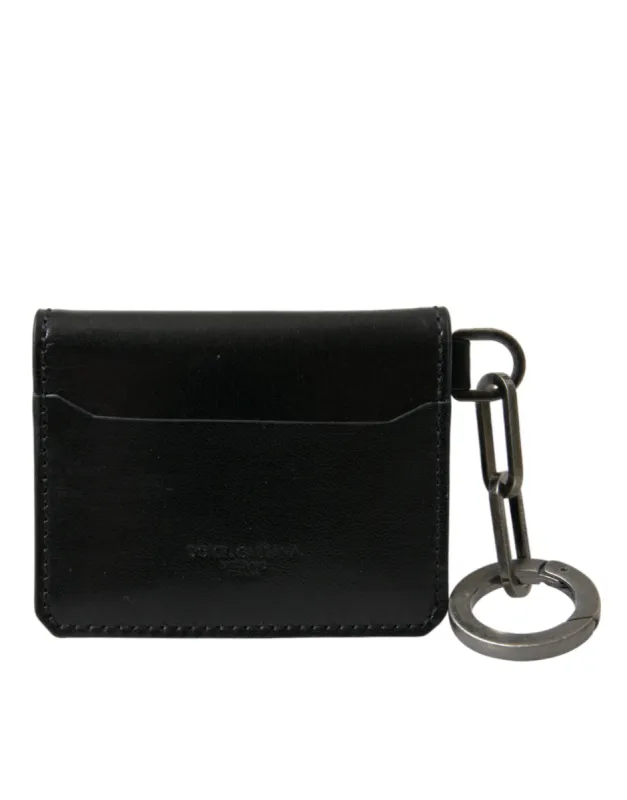Black Leather Bifold Logo Card Holder Keyring Wallet sold by Louxly
