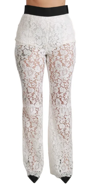 Elegant White Lace High Waist Pants sold by Louxly