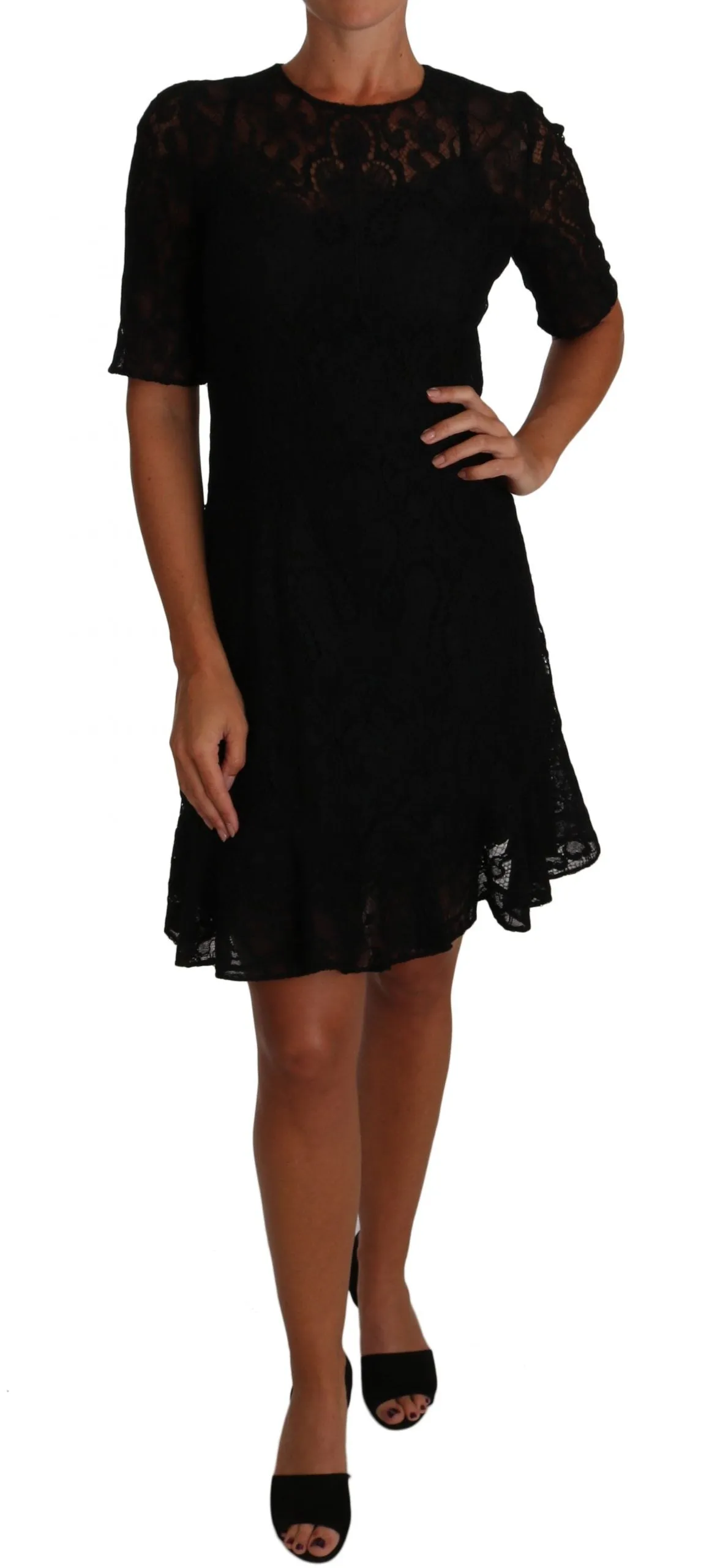 Chic Black Lace Sheath Dress with Silk Lining sold by Louxly